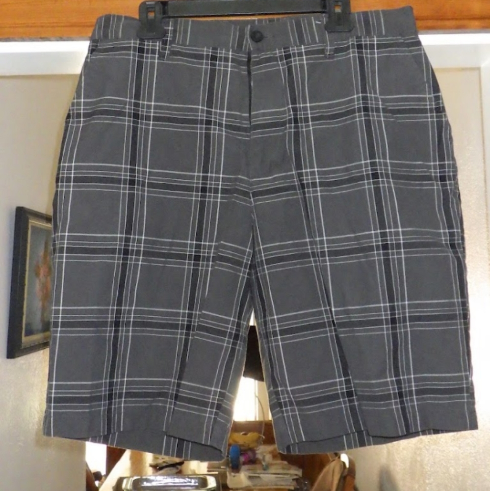 Burnside Dark Gray Plaid Flat Front Shorts